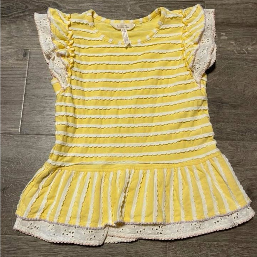 Matilda Jane Yellow and White Short Sleeve Tee with Lace Trim